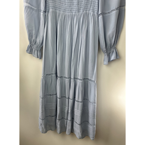 Reformation Jessy Dress Smocked Midi Dress Mineral Blue Boho Women's Size 6 - Picture 14 of 16